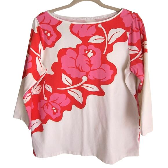 Talbots 3/4 Sleeve Tee Wmn's Plus Sx X White Red Pink Floral Boat Neck Pullover - Picture 3 of 13